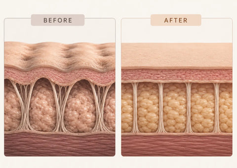 Animated cupping diagram showing skin lifted over fibrous bands